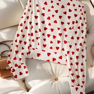 Heart Print Women's Blouse - Red and White